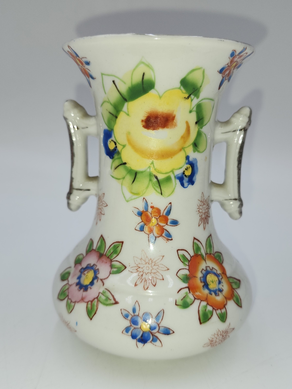 Hand-Painted Floral Porcelain Vase - Yellow, Orange, Red Letter JAPAN VASE